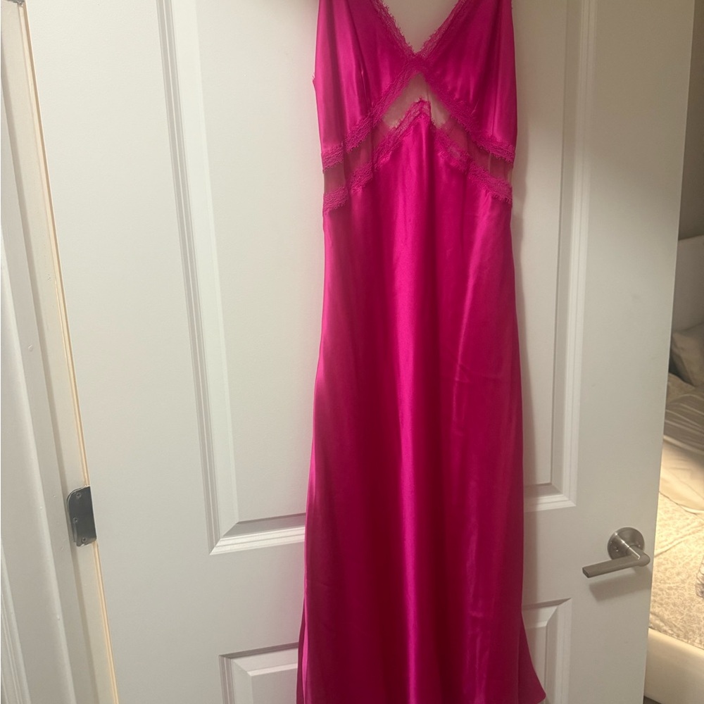 Cami NYC Fuchsia Lace-Trim Satin Slip Dress